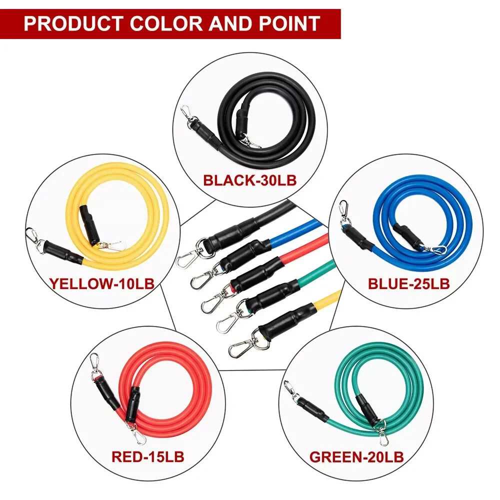 Bandas de Resistencia TPE 【11 Piezas】- Niveles 15-150 lbs ✅ Ideal para Glúteos, Piernas & Tonificación