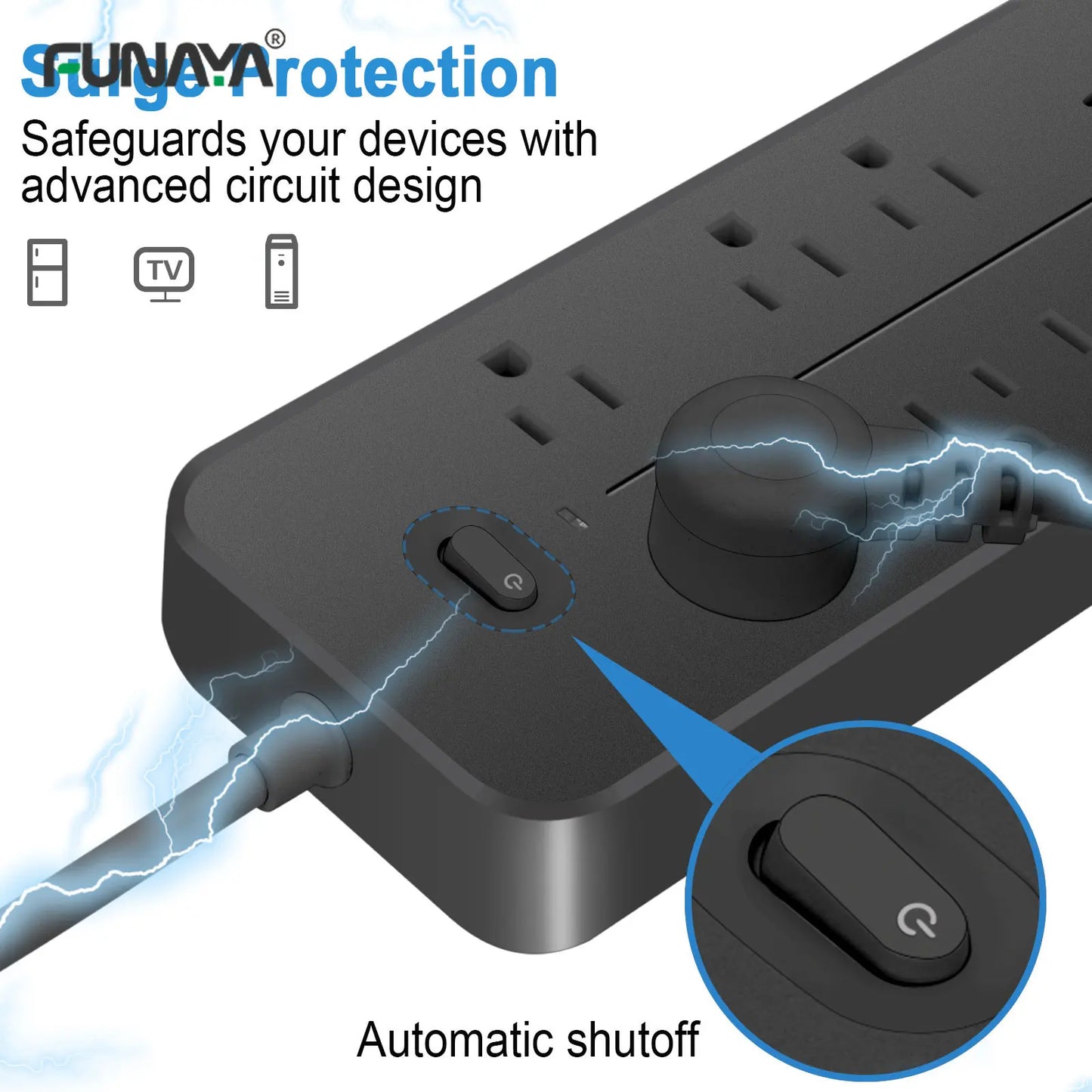 Regleta de Alimentación Multifuncional con 6 Tomas y Puertos USB, 1 Tipo C, 110-220V