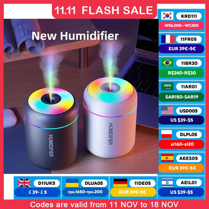 Mini Humidificador de Aire Portátil 180ML - Difusor de Aceites Esenciales para Hogar y Oficina