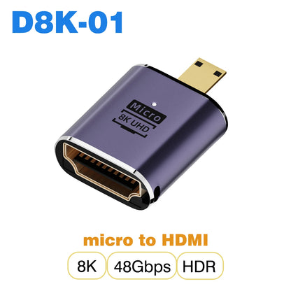 🎮 Adaptador HDMI 2.1 【8K@60Hz/4K@120Hz】- Compatible con PS5, Proyectores, Laptops & PC 🚀 48Gbps Ultra HD | Mini/Micro HDMI a HDMI
