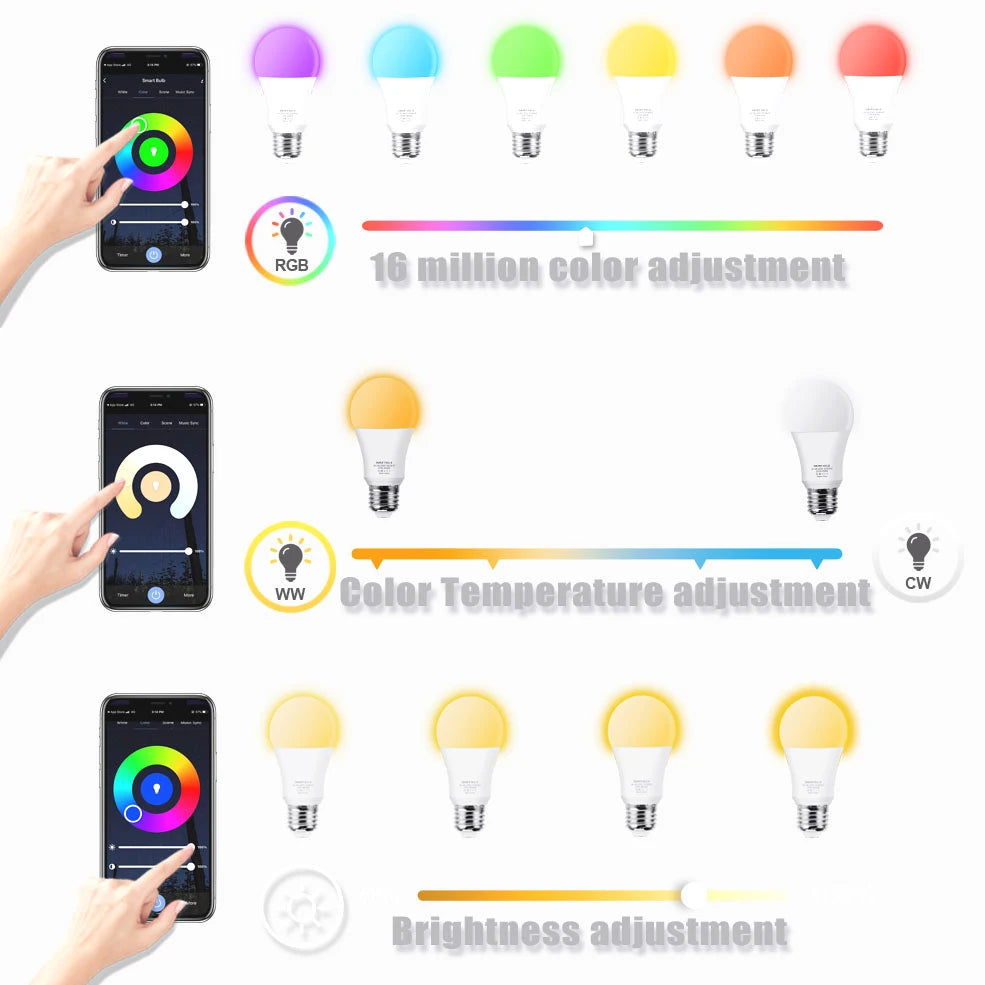 Foco Inteligente de 110V y 220V, LED, RGB, funciona con Alexa, Google, SmartLife WiFi/Bluetooth