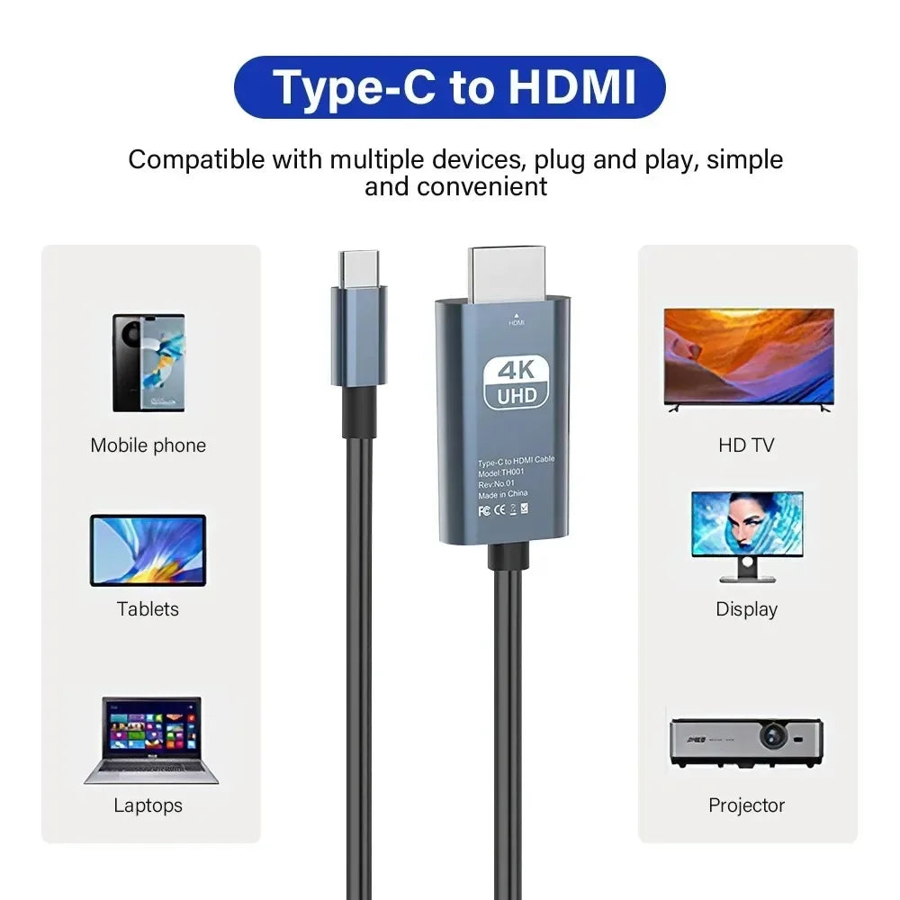 🔌 Cable Tipo C a HDMI 4K 60Hz 30Hz 8K 【2 Metros】- Compatible con MacBook, Samsung, iPad & Más 🚀
