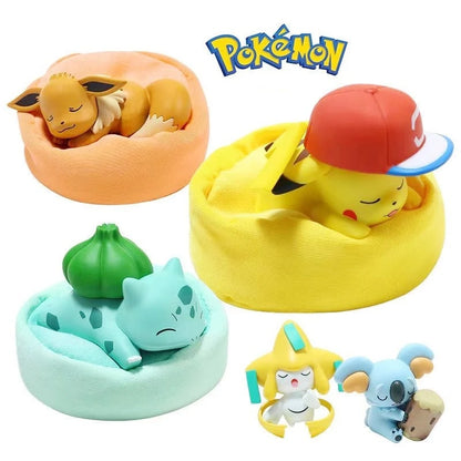 Kit de 6 figuras de Pokemon, Pikachu, Bulbasaur, posición para dormir.